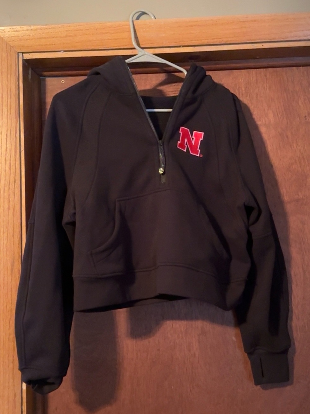 Black Cropped Hoodie with Red 'N' Logo Lululemon xs/s cropped Nebraska Huskers.